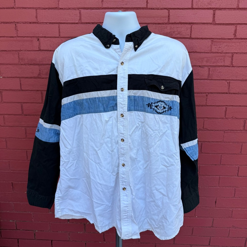 Vintage Express Rider Western‎ Shirt Mens Size 2XL Aztec Western Rodeo Cowboy